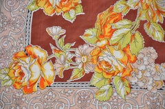 Bursting Shades of Tangerine & Yellow Floral Silk Scarf
