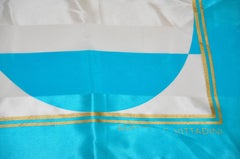 Adrienne Vittadini Bolder Türkis & Elfenbeinfarbener Seidenchiffon-Schal „Circles & Stripe“