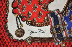 Diane Fres Red and Black silk crepe di chine Regal Fleur De Lis Scarf