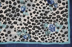 Shades of Navy & Blues with Black Leopard & Floral Silk handkerchief