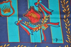 Ralph Lauren Navy Border "World of Polo & Crowns" Silk Scarf