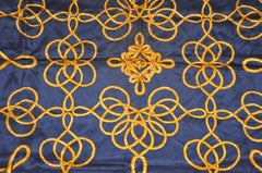 Anne Klein "Decorative Golden Cord & Tassel" with Navy & Green Silk Scarf