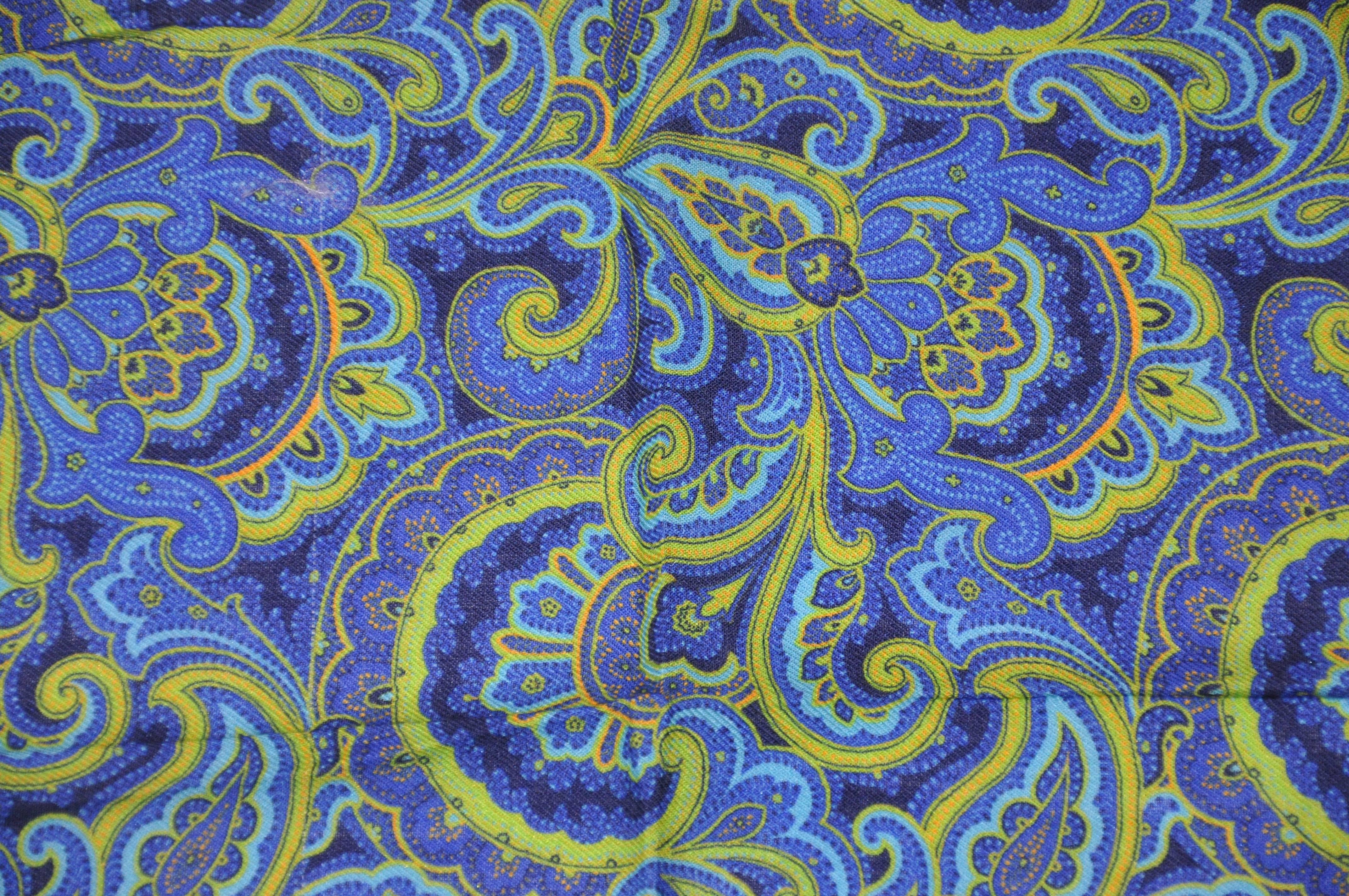 Blue Ike Behar Multi-Color Palsey Print Wool Challis & Silk Handkerchief For Sale