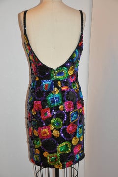 Lillie Rubin Whimsical Multicolor '80s Sequin Body-hugging "Disco" Tank Dress