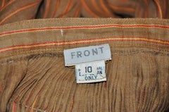 Oscar de la Renta Silk Linen Deep Tan Hand-Pleated Stripe Accent Pleated Skirt