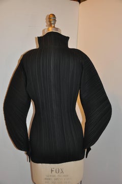 Issey Miyake Signature Black HighNeck Double Zipper Deconstructed Sleeves Top