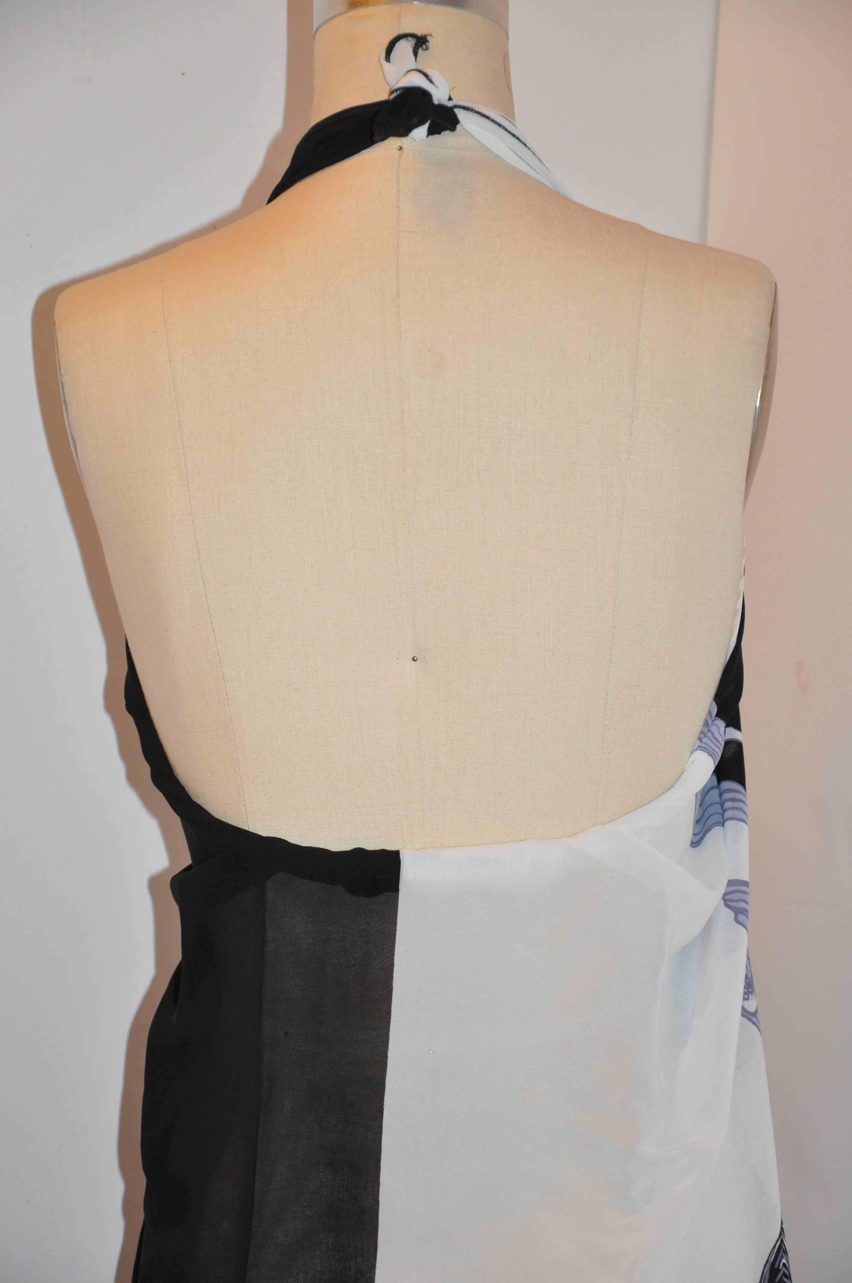 Oscar de la Renta Black & White Floral Wrap Lounge Skirt & Strapless Dress 1