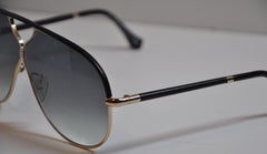 Balenciaga Black Lucite Sunglasses with Gilded Gold Hardware and Black Lambskin