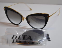 Dita Black Lucite and Polished Gilded Gold Hardware Sunglasses