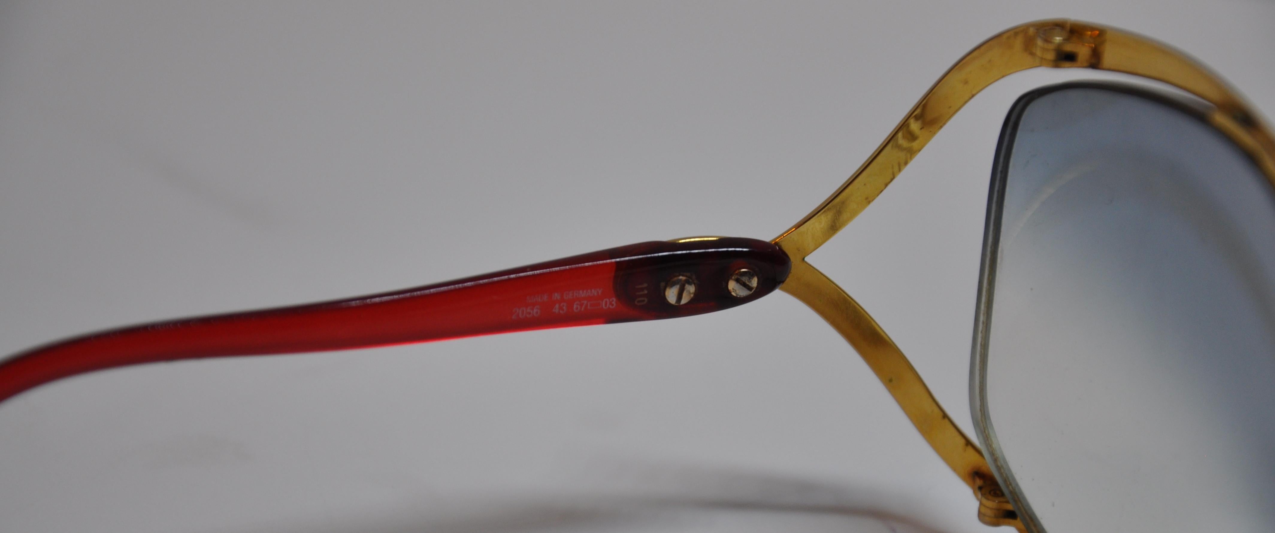 Gray Christian Dior Signature Gilded Gold Hardware / Candy-Red Prescription Sunglass