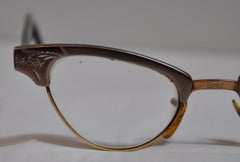 Detailed Etched 12K Gold with Warm-Brown Thick Lucite 'Cats-Eye' Glasses