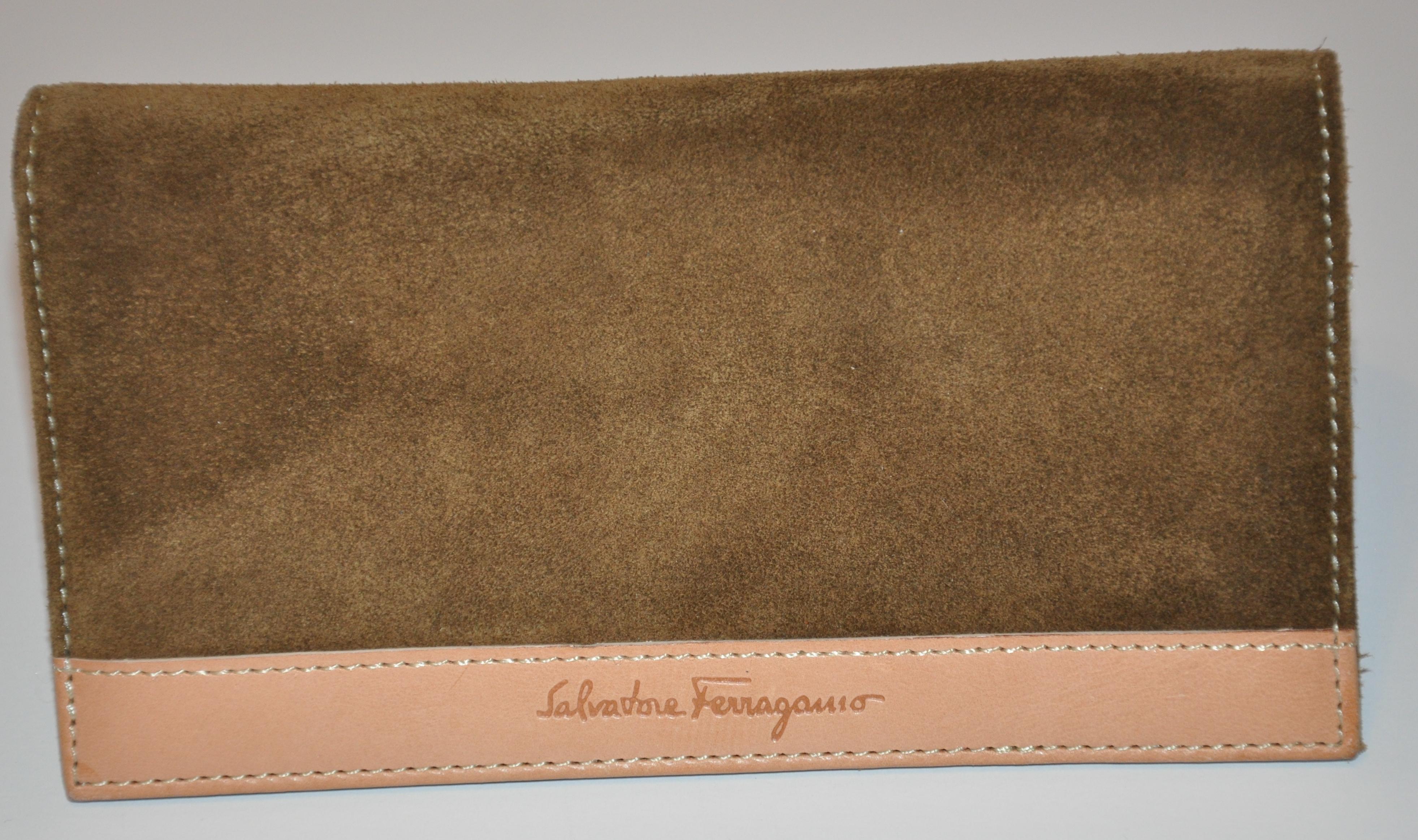 Ferragamo Autumn Tan Lambskin Suede Shoulder Bag with Matching Wallet Ensemble For Sale 1