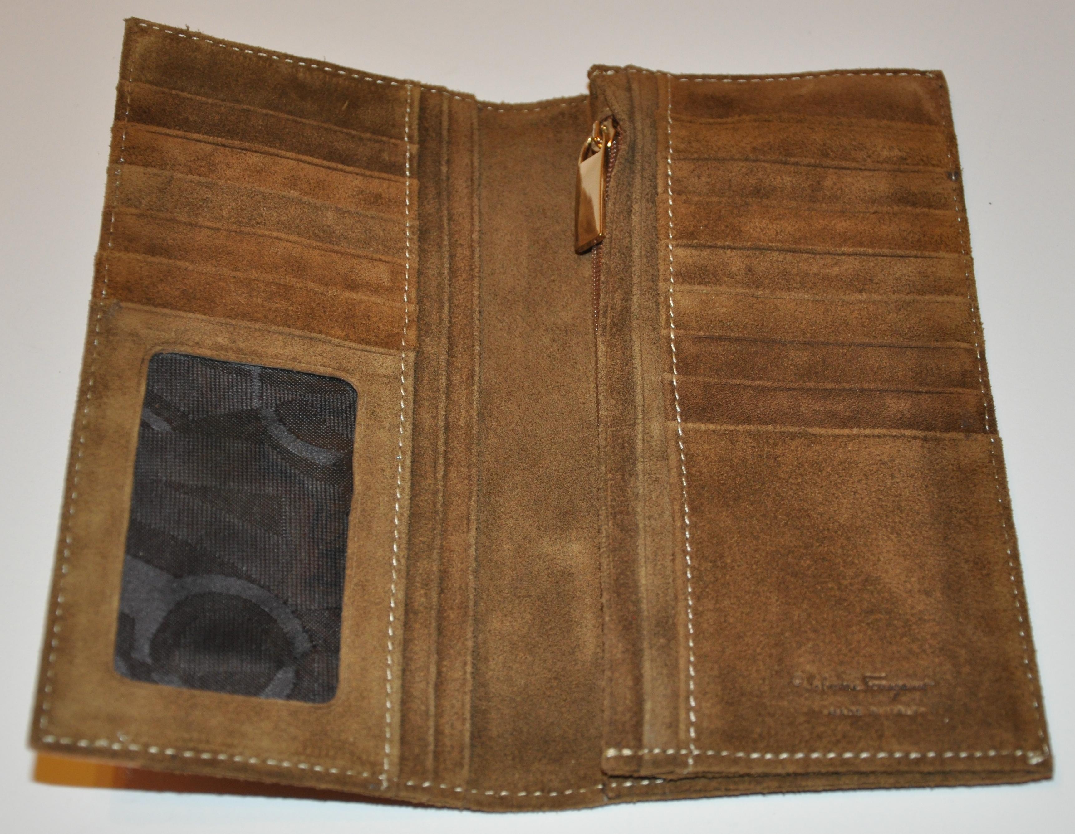 Ferragamo Autumn Tan Lambskin Suede Shoulder Bag with Matching Wallet Ensemble For Sale 2