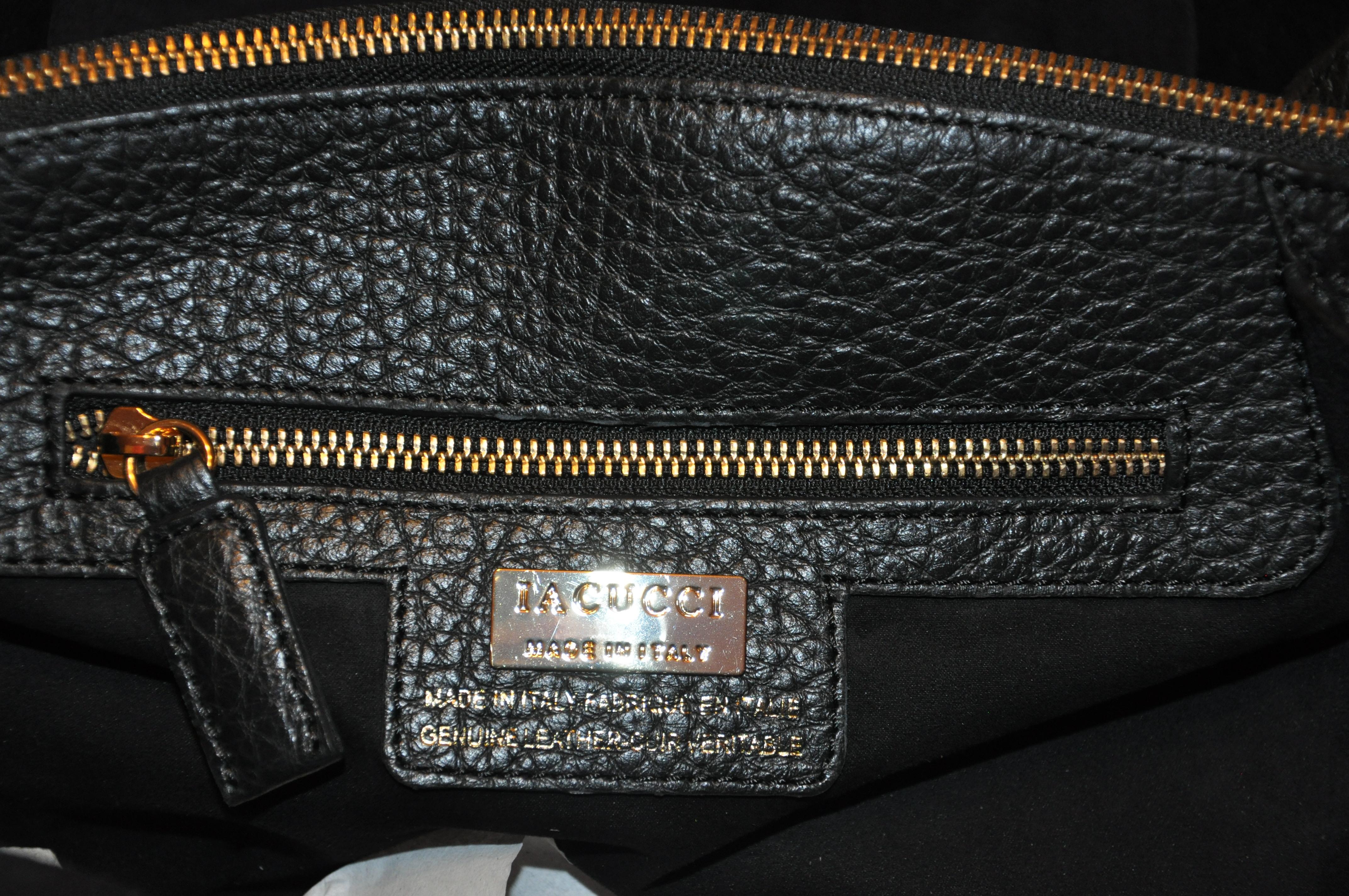 LaGucci Black Textured Calfskin with Leopard Print Pony and Studded ...