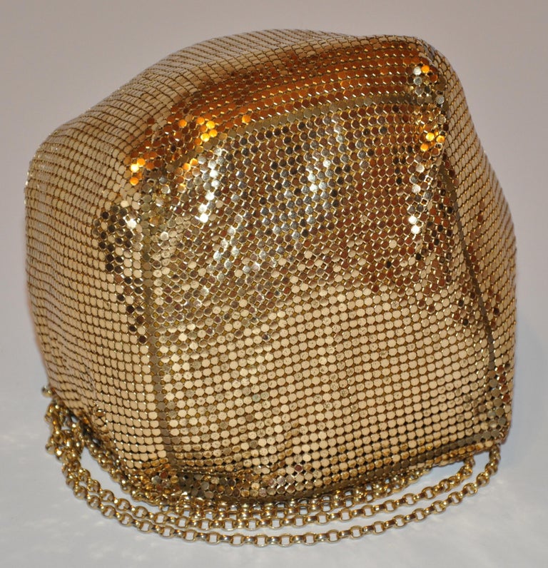 Whiting and Davis Fully Lined Gilded Gold Hardware Mesh Drawstring Evening Bag at 1stDibs