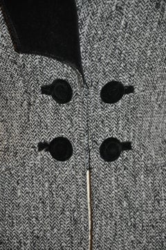 Thierry Mugler Black & Gray Herringbone with Velvet Signature Sculpted Jacket