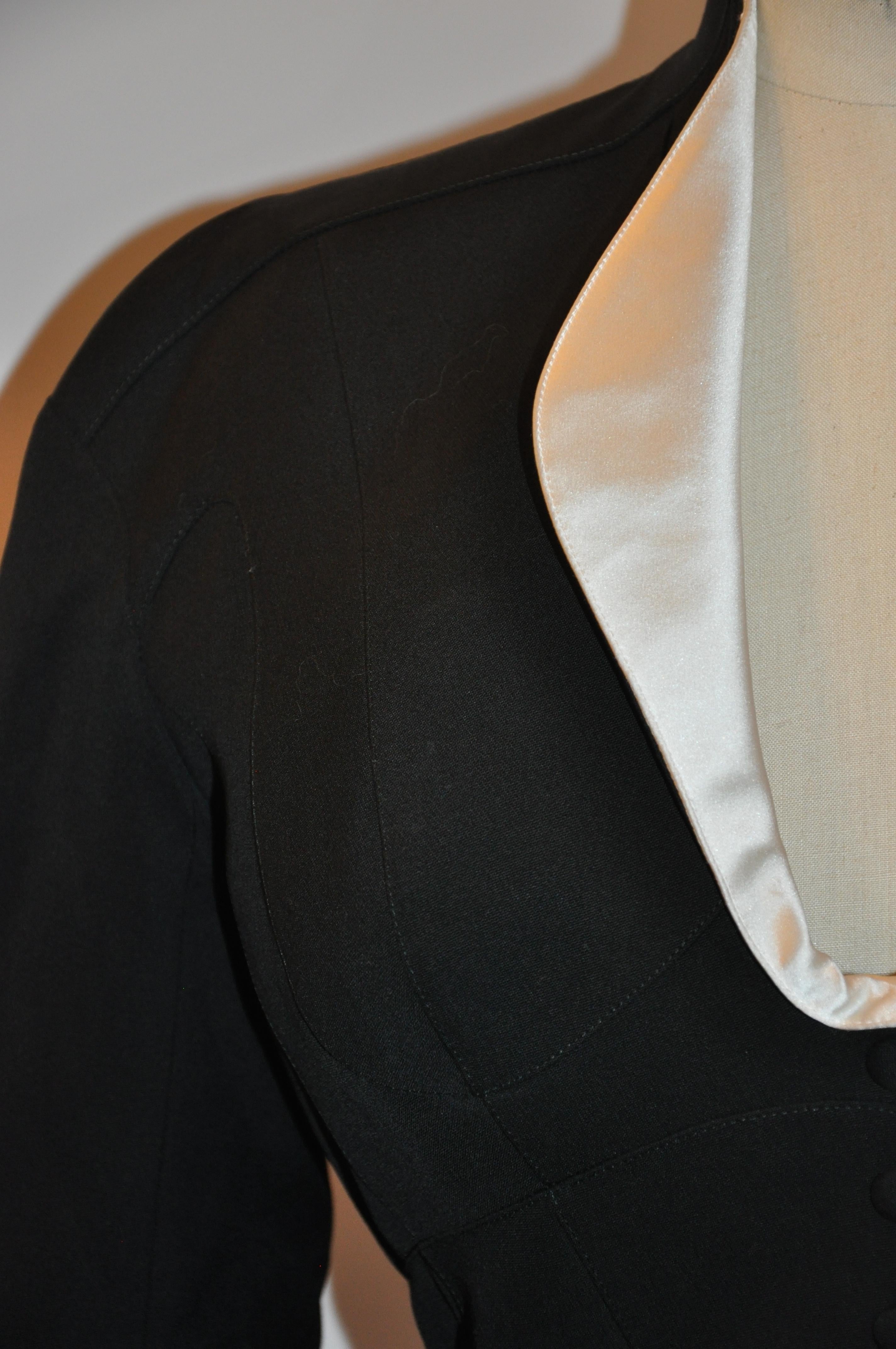 Women's or Men's Thierry Mugler Signature Black Accented with Cream Sculpted Smoking Jacket