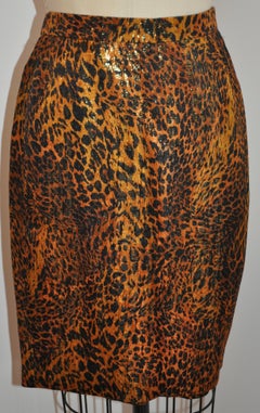 Escada Beautifully Elegant Leopard Print with Metallic Gold Lame Skirt Suit