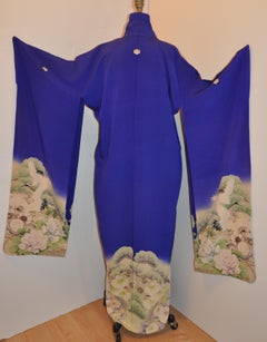 Lapis Blue "Heaven and Earth Cranes in Flight" Silk Kimono