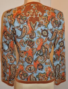 Oscar de la Renta 'Couture' Metallic Multi-Palsey Brocade with Silk Cord Jacket