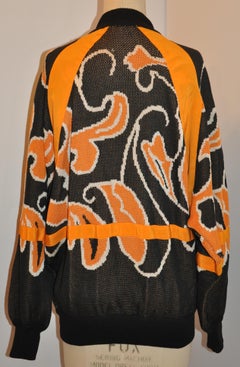 Escada Whimsical Tangerine & Black "Abstract" Oversized Cotton Zipper Jacket