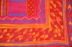 Oscar de la Renta Multicolor "Festive Celebration" & Violet Borders Silk Scarf