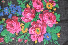 Huge Majestic Black "Bursting Evening Florals" with Metallic Gold Lame Shawl