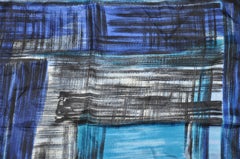 Shades of Blues & Black "Brush Strokes" Silk Handkerchief