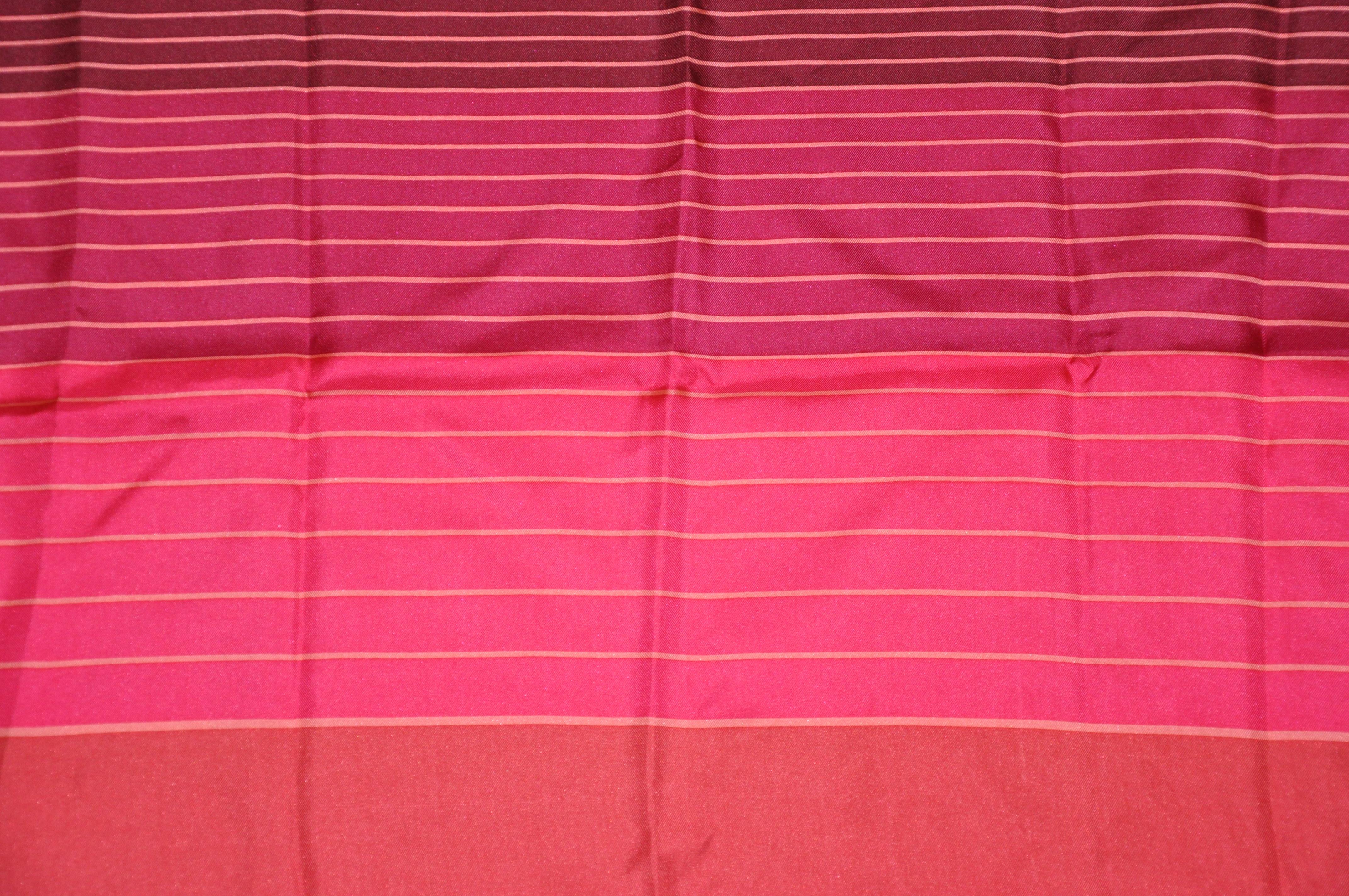 Pierre Cardin Whimsical Shades of Ruby Red Striped Silk Scarf In Good Condition For Sale In New York, NY