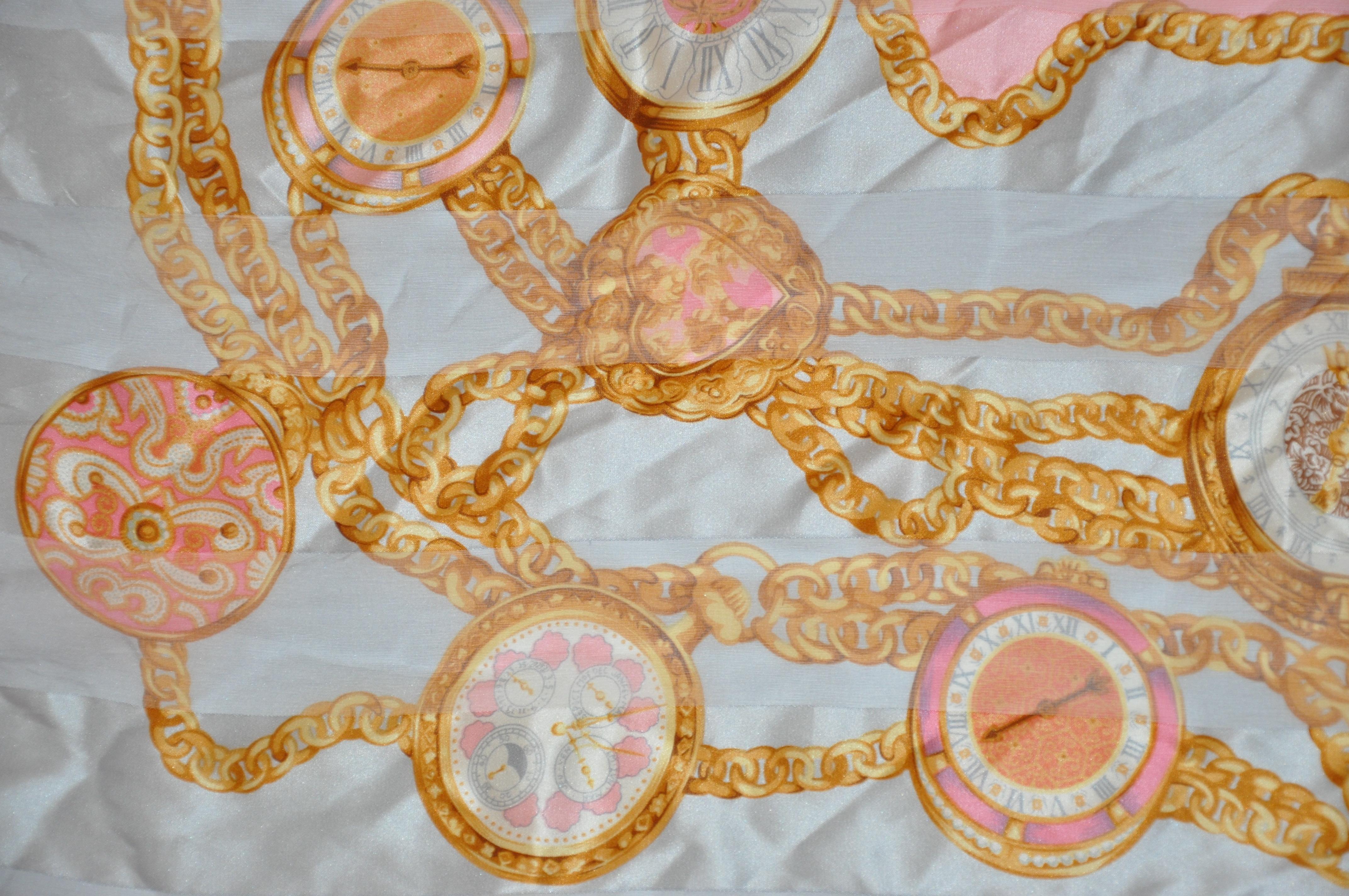 Nina Ricci - Écharpe en mousseline de soie et de soie « Hands of Time », magnifiquement élégante Unisexe en vente