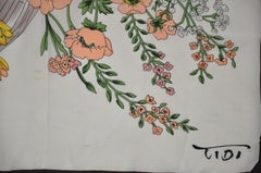 Huge Tibi Coco-Brown Borders Surrounding "Basket of Wild Florals" Silk Scarf