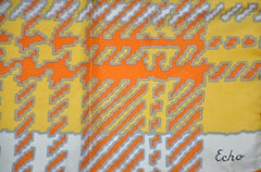 Echo Wonderfully and Vividly Bold Tangerine, Ivory, Yellow & Gray Silk Scarf
