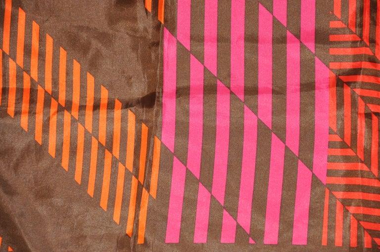 Coco Brown Borders with Abstract Tangerine and Fuchsia Stripes Scarf ...