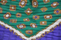 Ginnie Johansen (1988) "Multi Jewels" with Rich Violet Border Pleated Silk Scarf