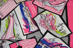 Bob Mackie Großer Seidenschal „Collections“ mit Fuchsia- und Neongrünen Bordüren