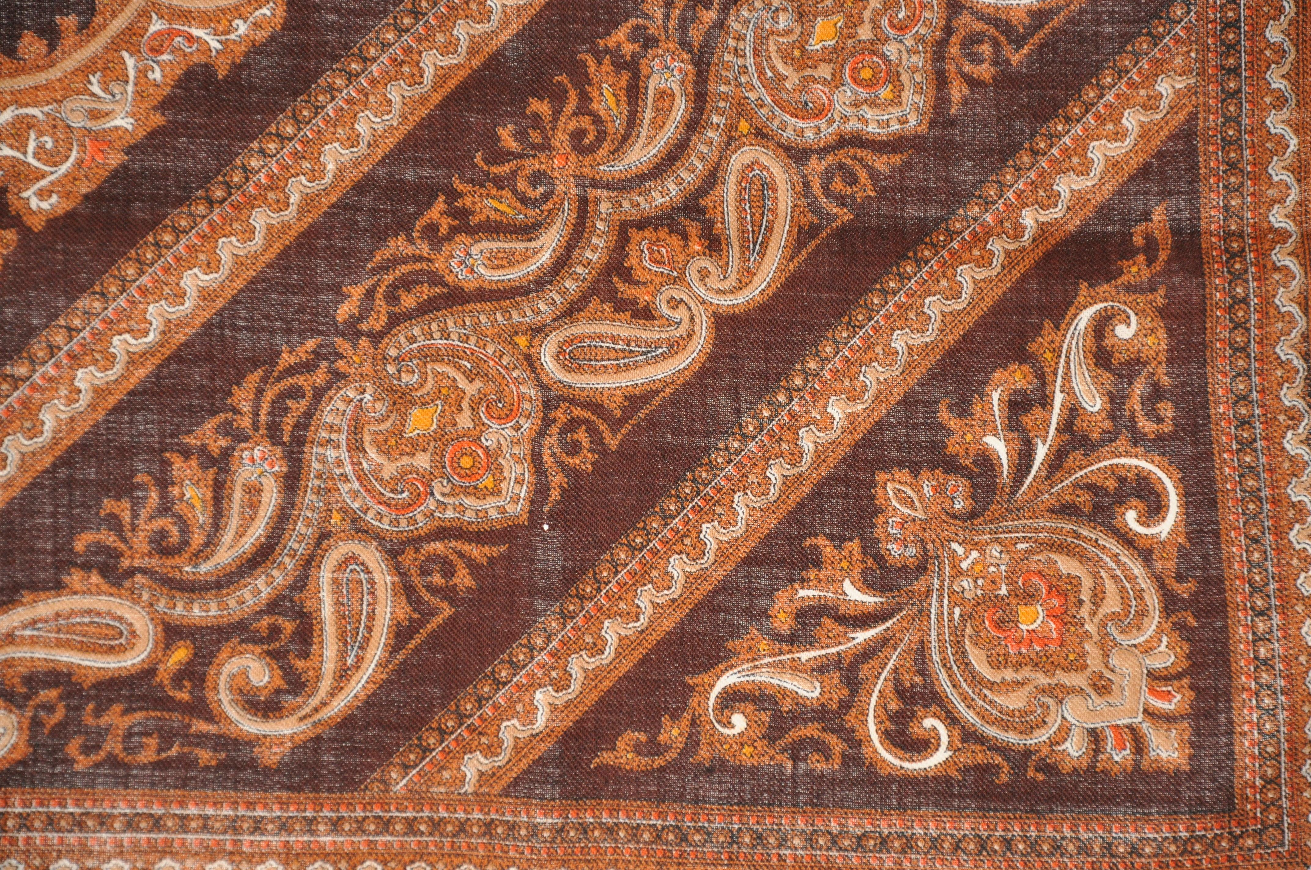 Rich Shades of Browns & Cream Classic Palsey Wool Challis Scarf In Good Condition For Sale In New York, NY