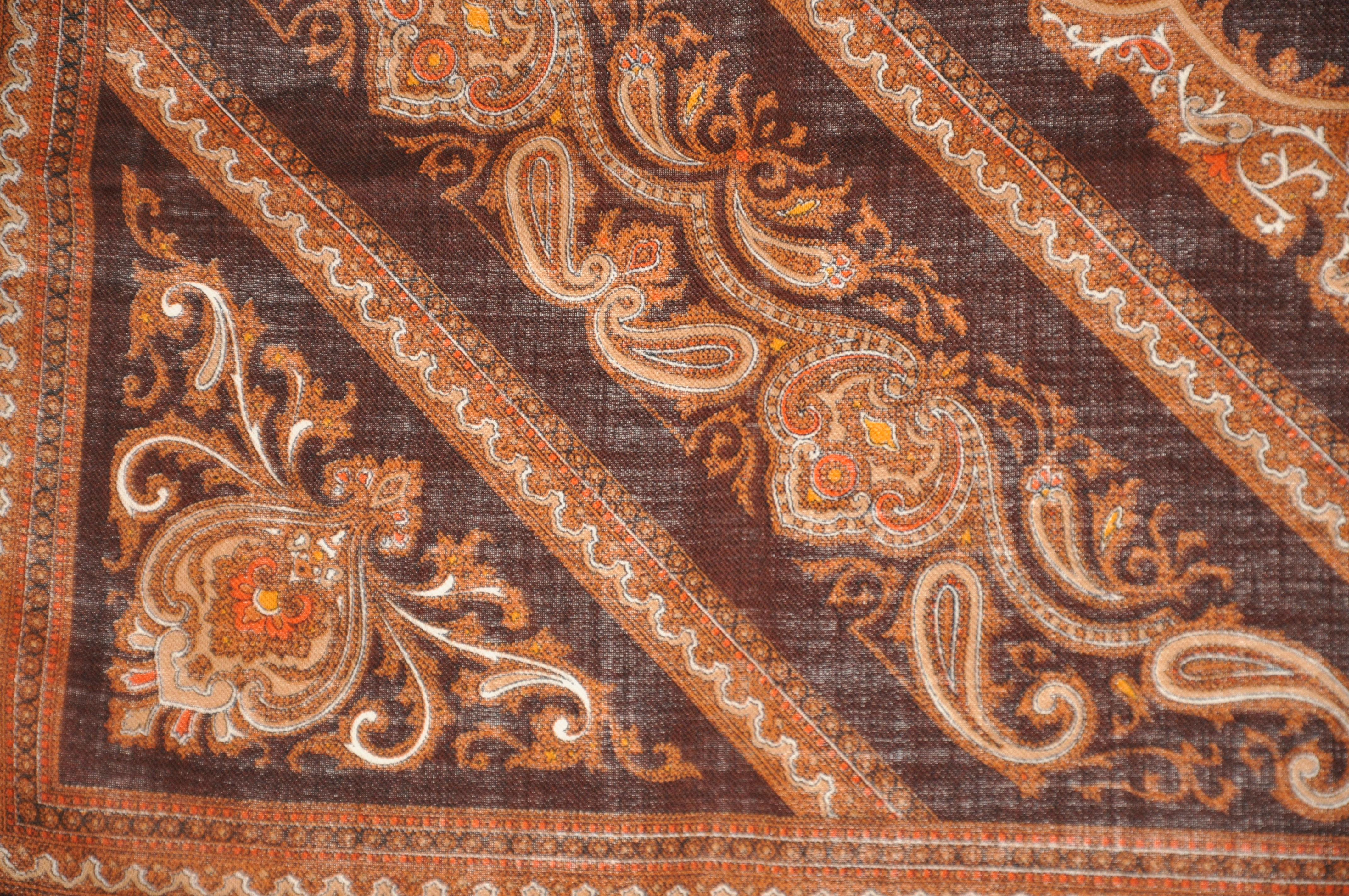 Rich Shades of Browns & Cream Classic Palsey Wool Challis Scarf For Sale 2