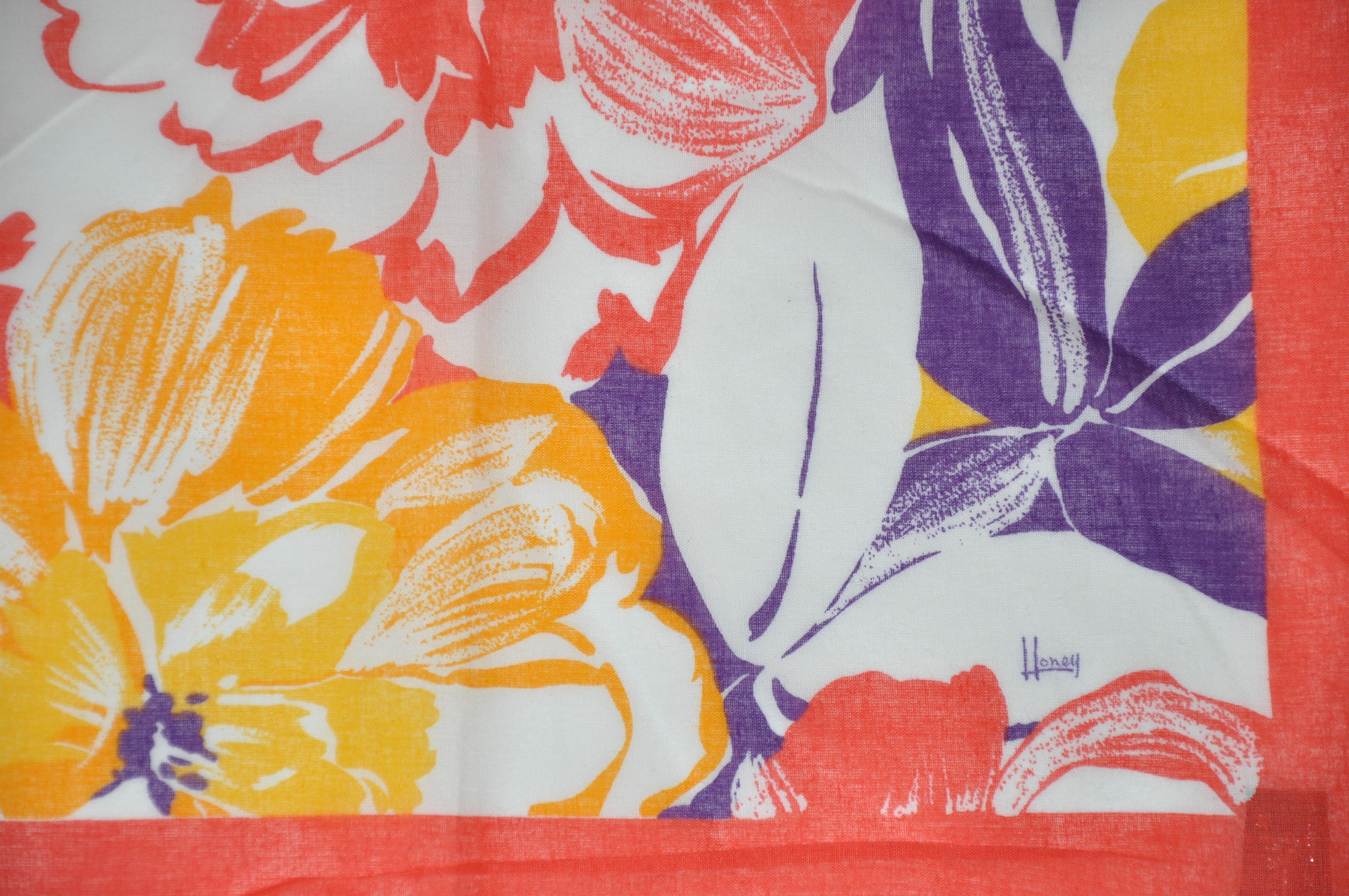 Orange Écharpe en coton multicolore à motifs floraux multicolores couleur miel merveilleusement vif en vente