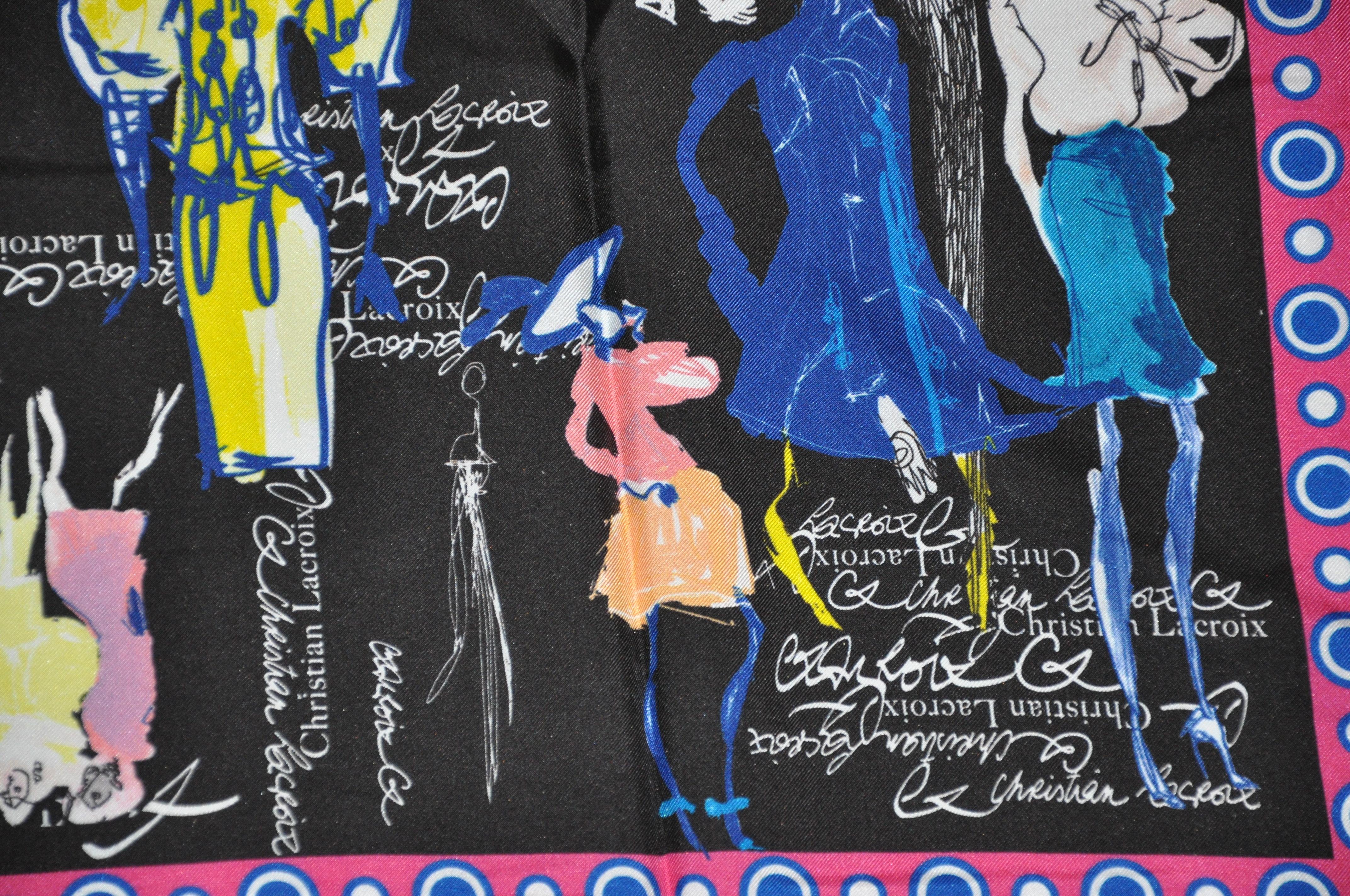 Noir Christian LaCroix - Écharpe en soie multicolore « History of LaCroix », audacieuse et fantaisiste en vente