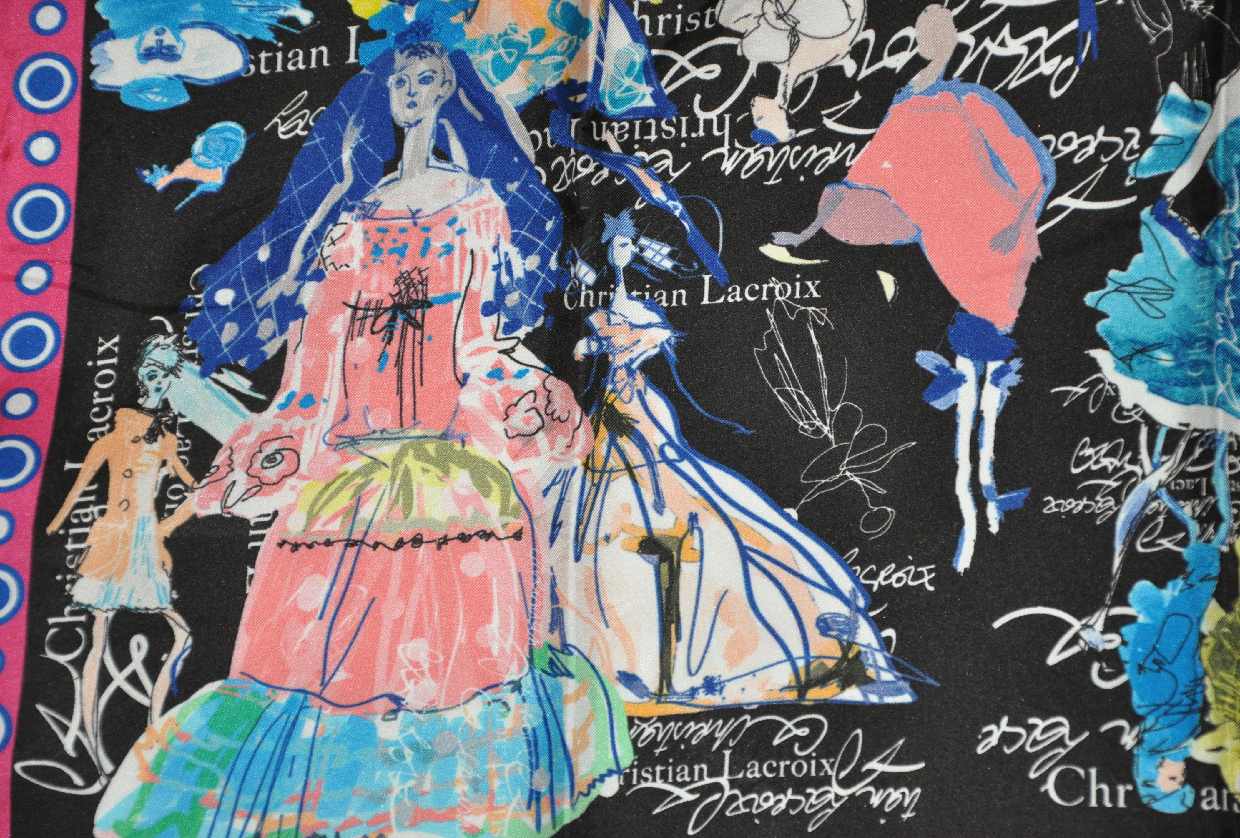 Christian LaCroix - Écharpe en soie multicolore « History of LaCroix », audacieuse et fantaisiste Unisexe en vente