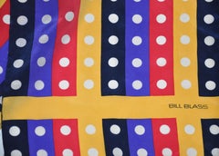 Bill Blass - Écharpe en soie à franges multicolore et audacieuse « Multi-Stripes & Polka Dots »
