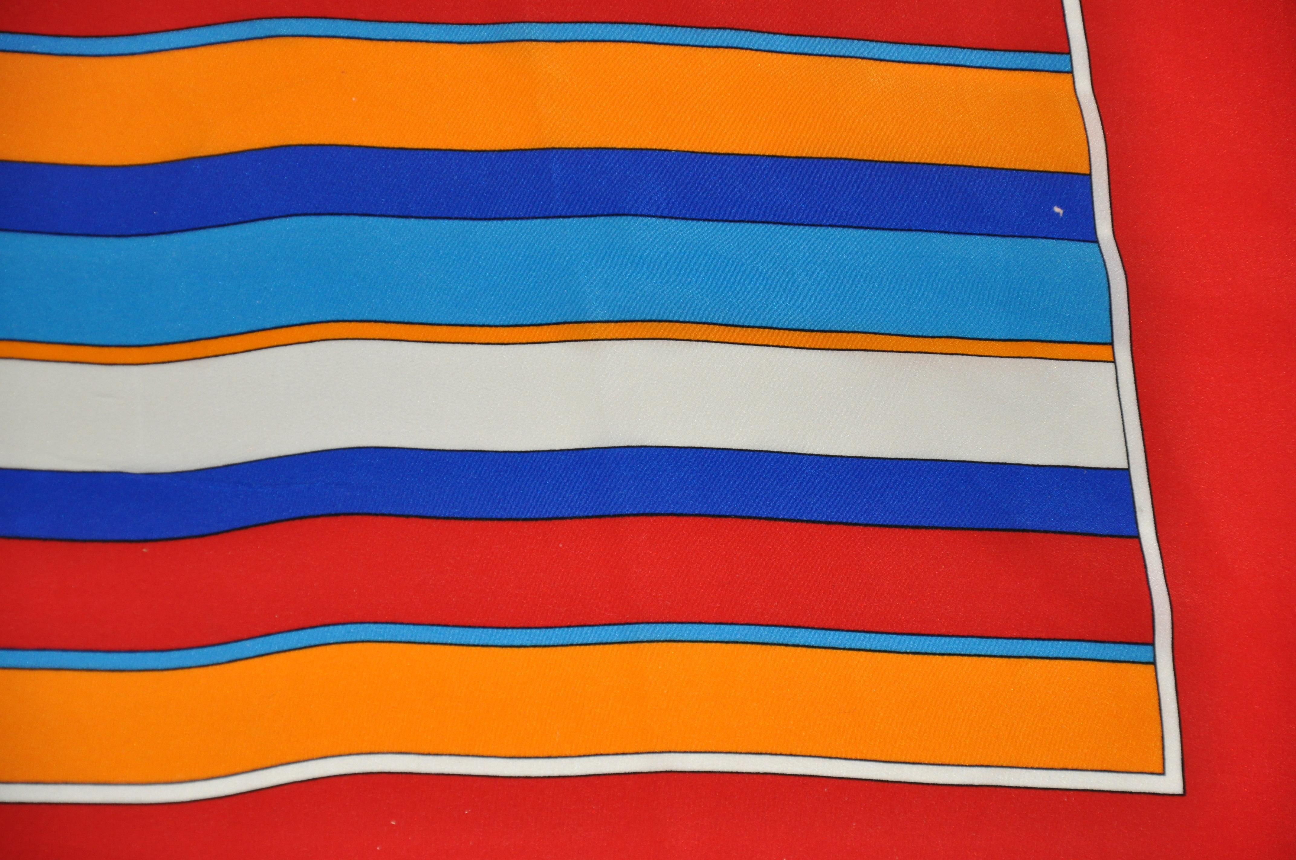 Yves Saint Laurent Multi-Color Multi-Sized Striped Silk Scarf In Good Condition For Sale In New York, NY