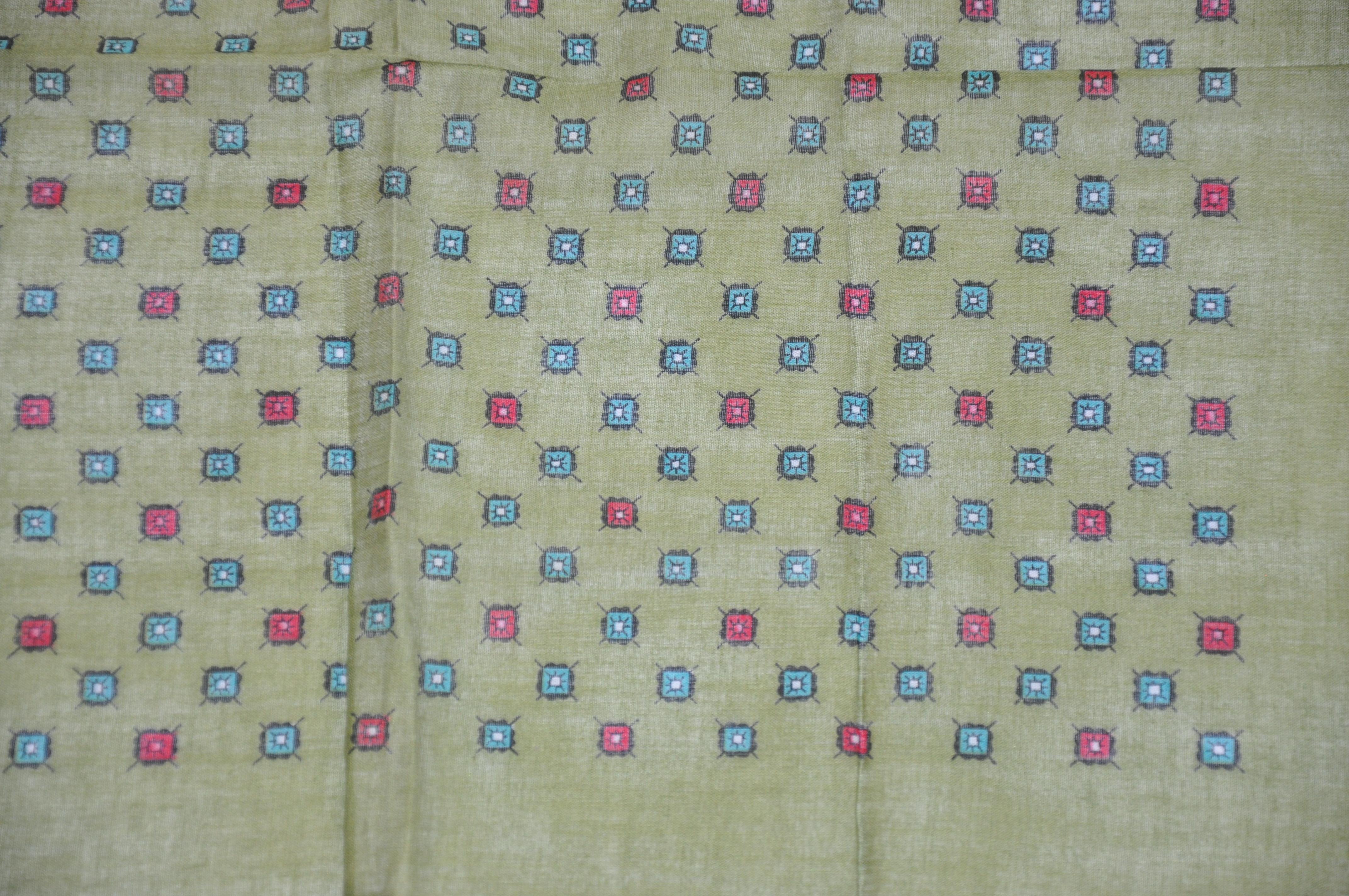 Brown Olive-Green with Micro Florals and Hand-Rolled Edges Swiss cotton Handkerchief