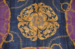 Echo Huge Deep Violet & Black "Royal Florals" Wool Challis Scarf & Shawl