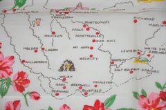 "West Virginia" Cream with Red Florals Area Map Scalloped Cotton Handkerchief