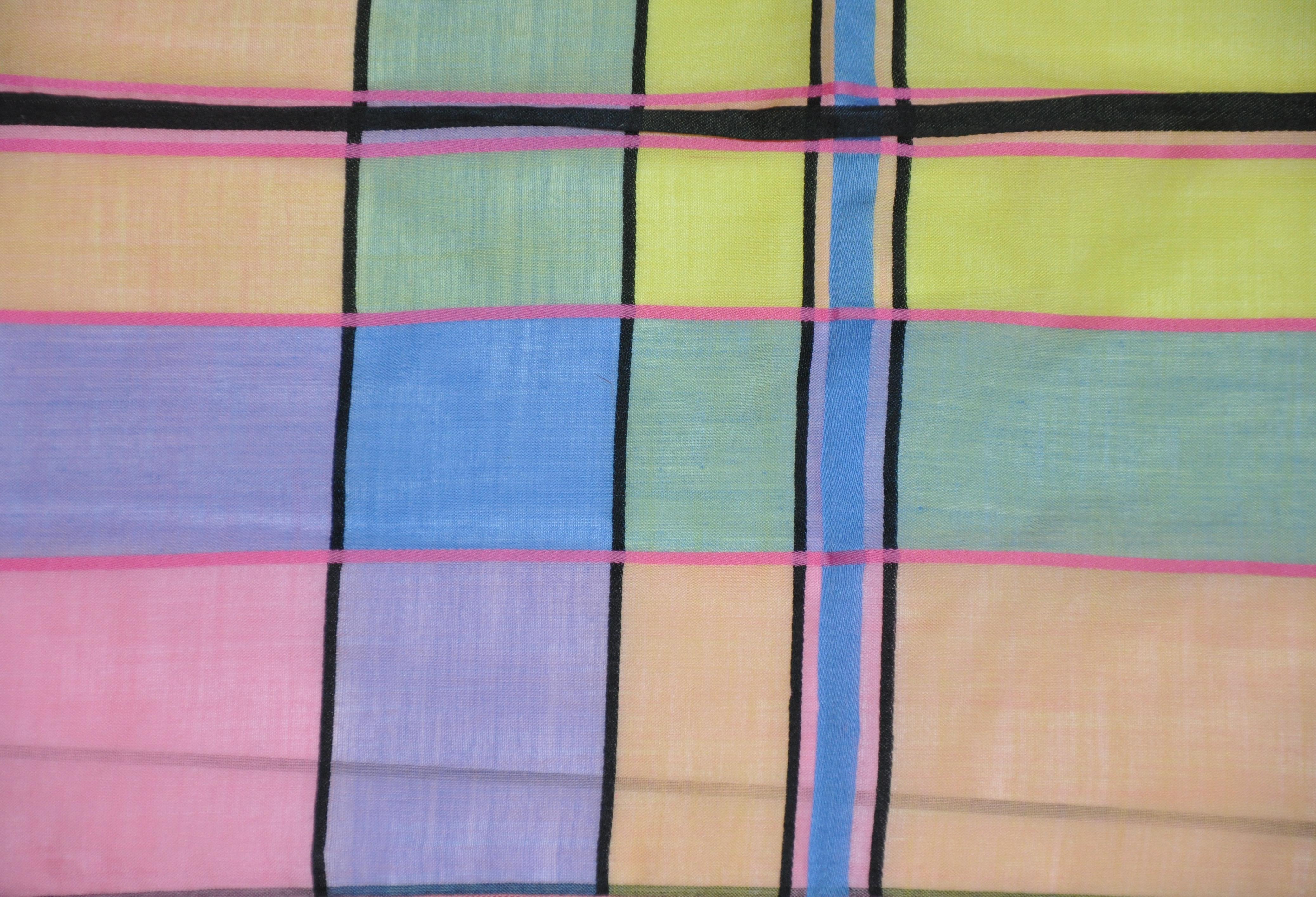 Multi-Colors of Abstract Swiss Cotton with Micro-Finished Edges Handkerchief In Good Condition For Sale In New York, NY