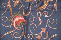 Midnight Blue Silk Jacquard "Single Floral & Vines" Hand-Rolled Handkerchief