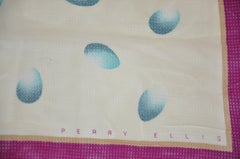 Perry Ellis Deep Violet Border "Multi Egg Drops" Hand-Rolled Silk Chiffon Scarf