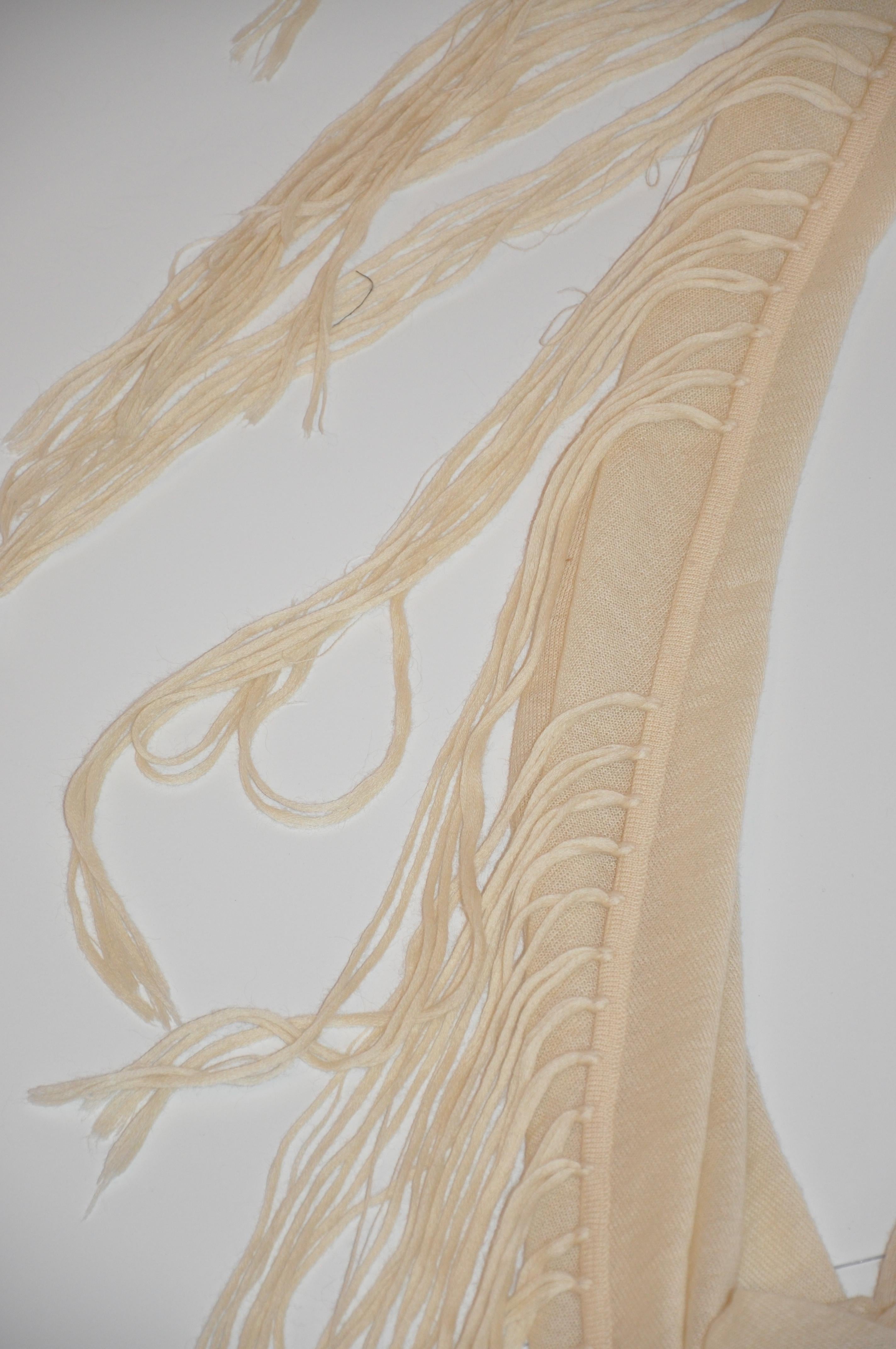 Beige Bottega Veneta Cream Woven Cashmere and Mohair Deconstructed Fringed Scarf  For Sale
