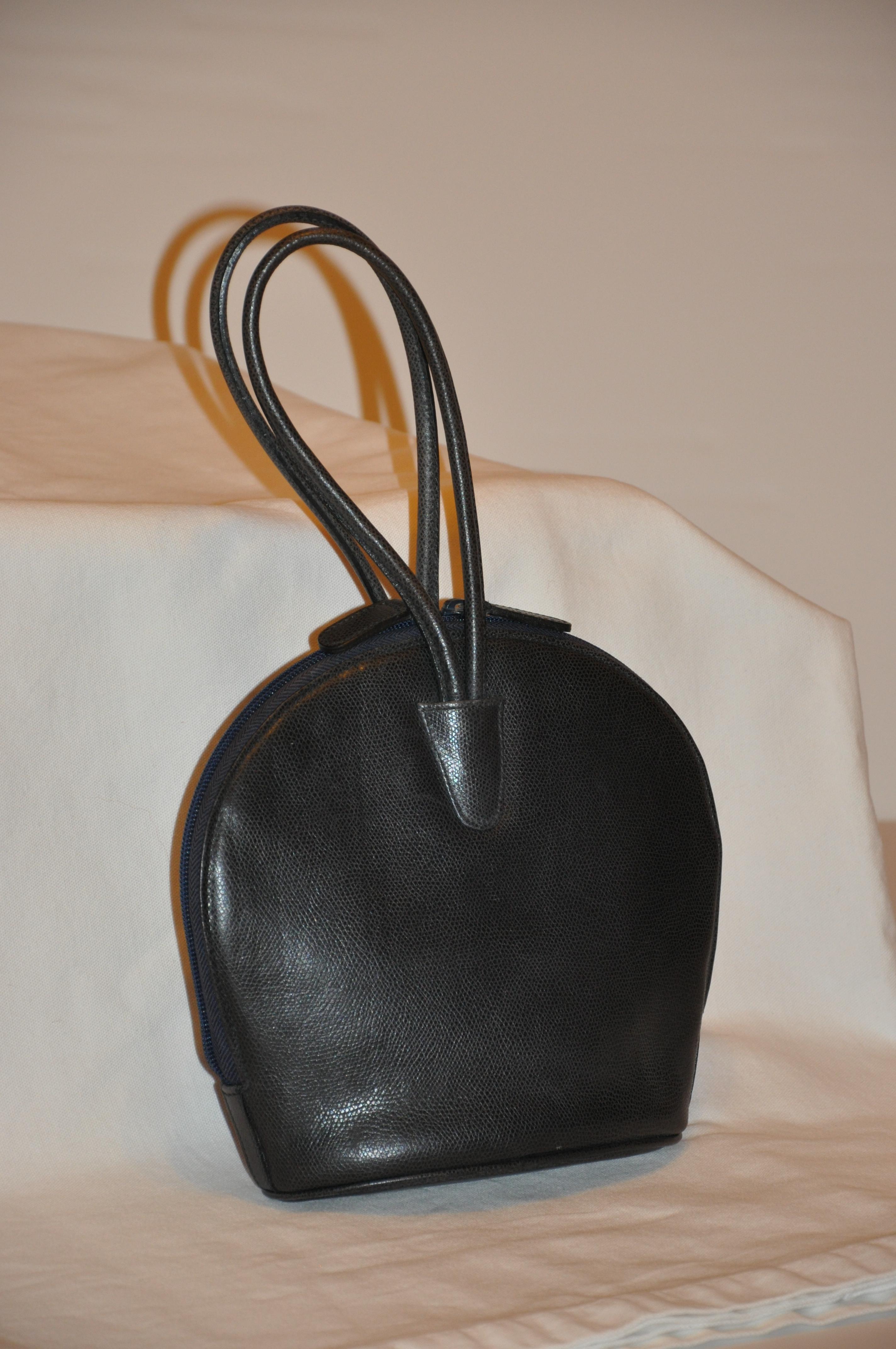 Black Escada Textured MidNight Blue Calfskin Two-Way Zipper Handbag